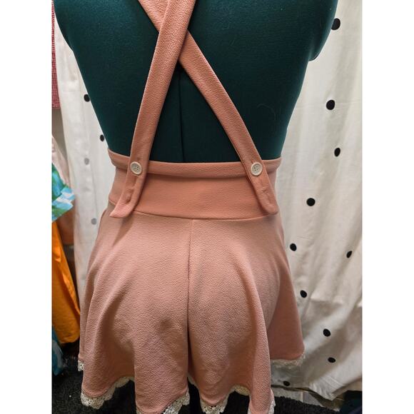Light pink Midnight Hour Sakura mini suspender skirt lace trim corset ties M - Picture 4 of 10